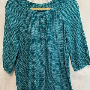 Gap Roll Tab Sleeve Blouse Green and Blue Sz S